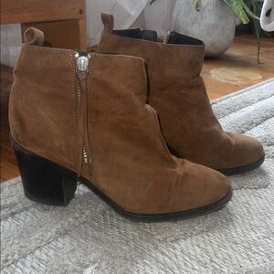 Brown Suede Ankle Boots with Zipper